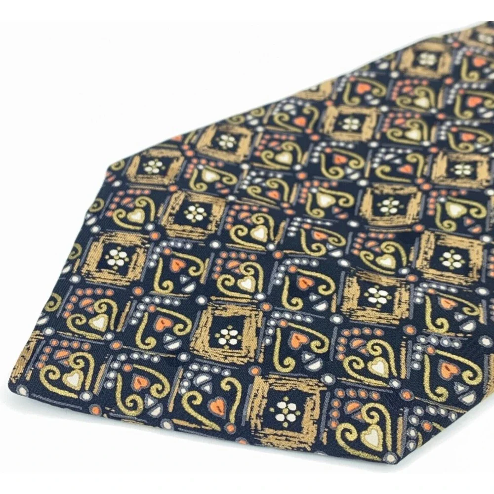 BRIONI Roma Black Gold Orange Gray Tie Mens Hearts Circles Art Necktie 60